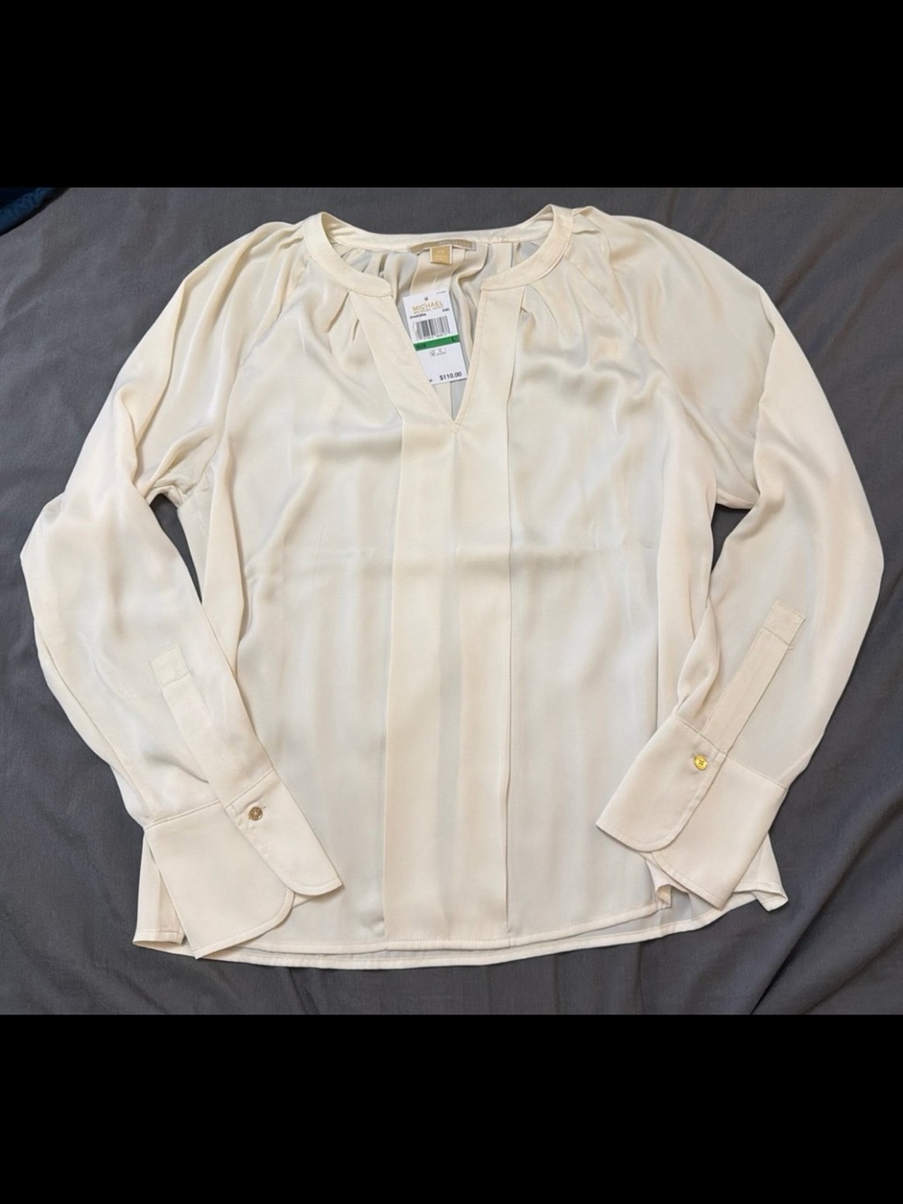 Michael Kors Cream V-Neck Long-Sleeve Blouse